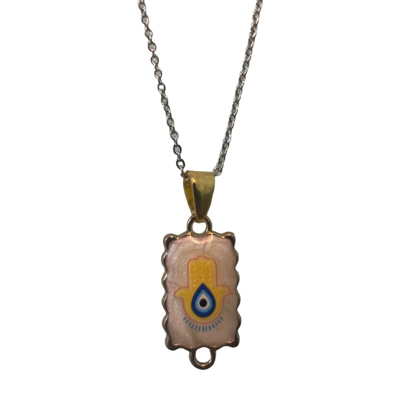 ASTRONYX Hamsa Nazar Necklace, Artisan Luxe Pearlescent Enamel & Evil eye protection.